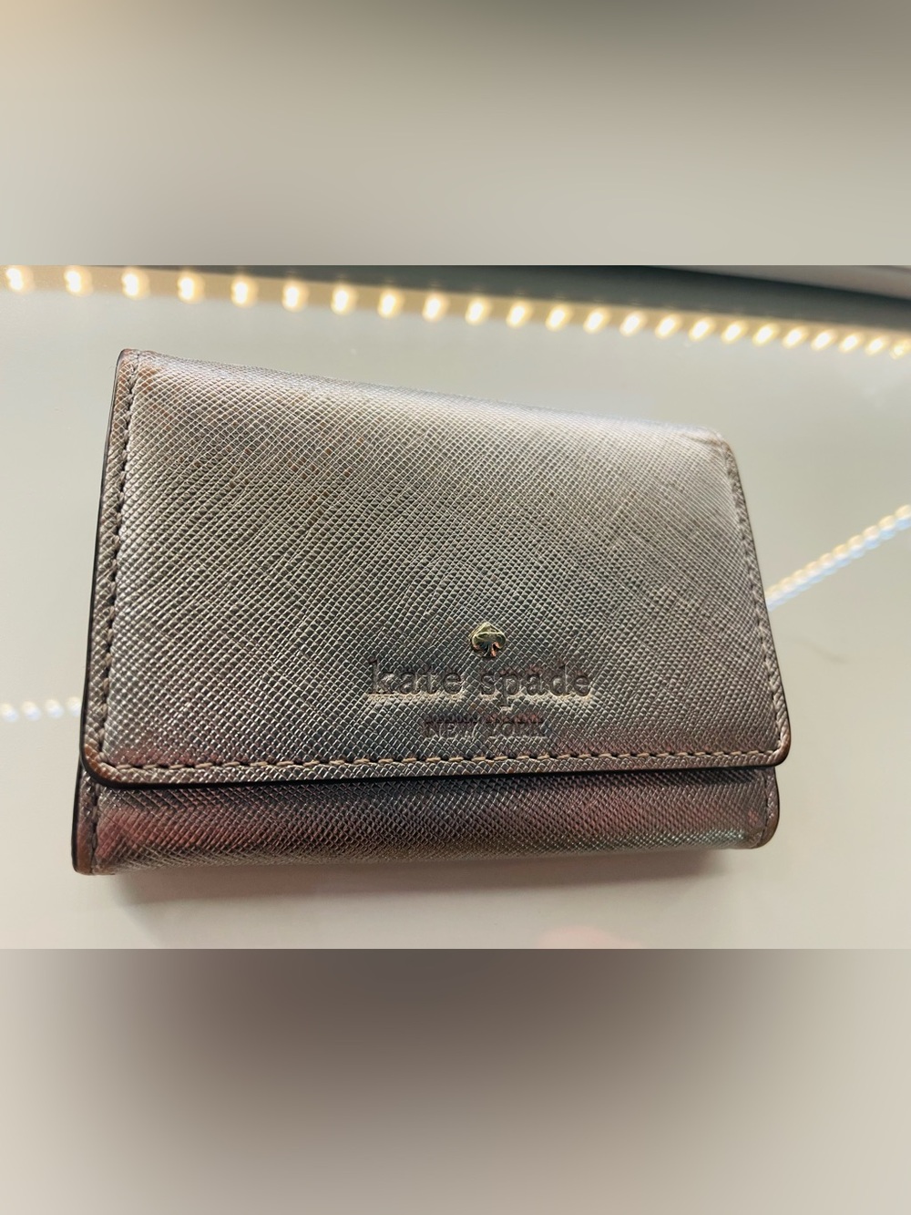 kate spade Metallic Pewter Saffiano Leather Wallet